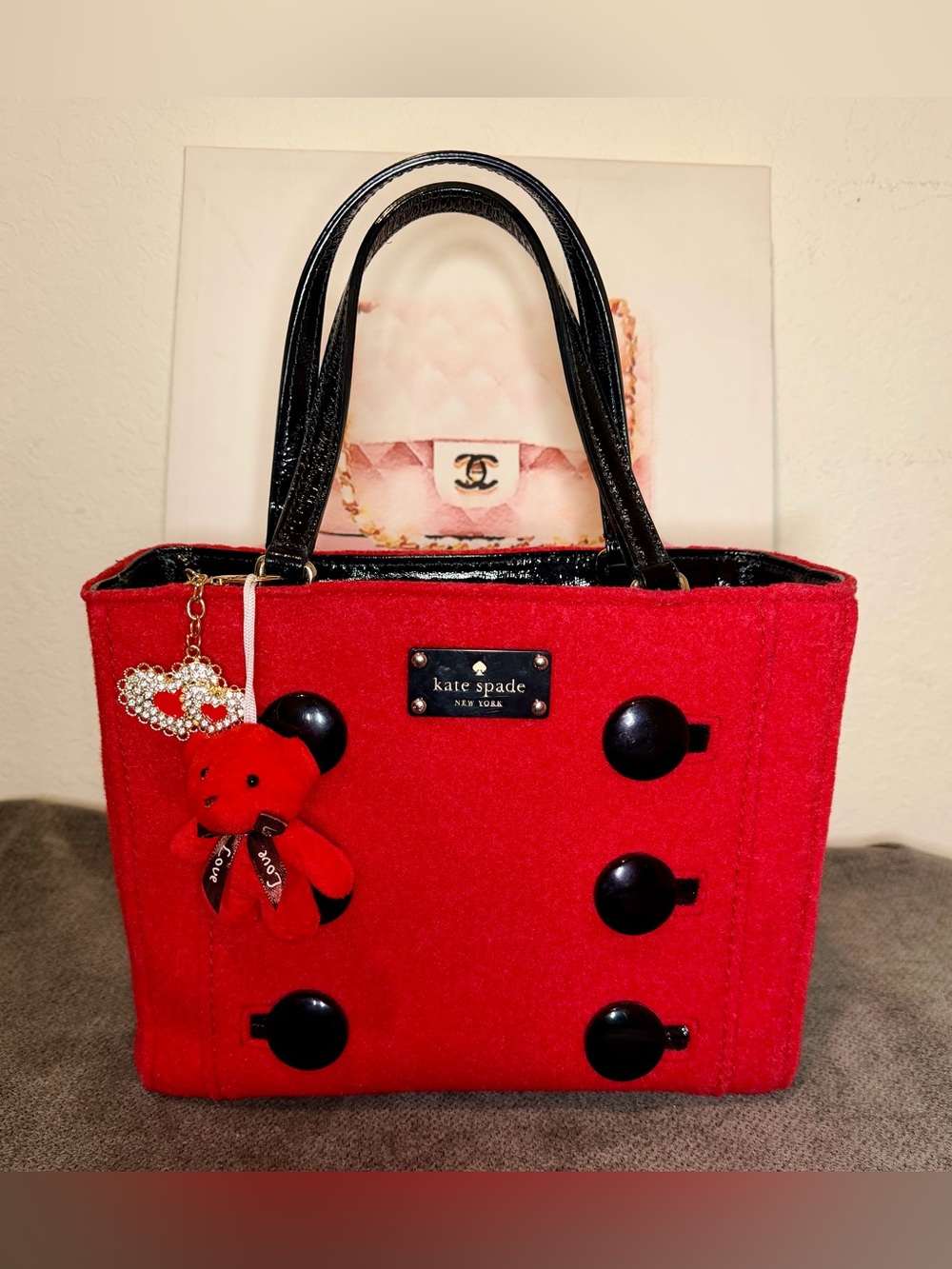 Vintage Kate Spade New York "Beantown Quinn" Red Felt Wool Tote Bag